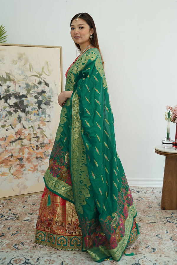 Pink and Red banarsi Lehenga