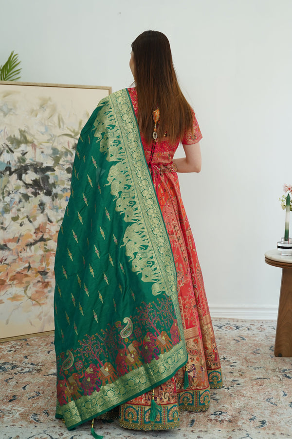 Pink and Red banarsi Lehenga