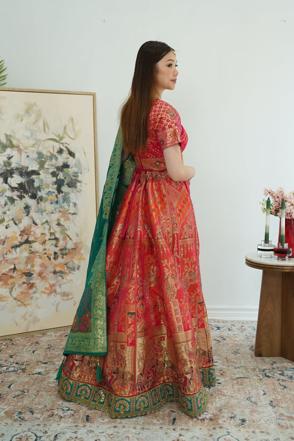 Pink and Red banarsi Lehenga