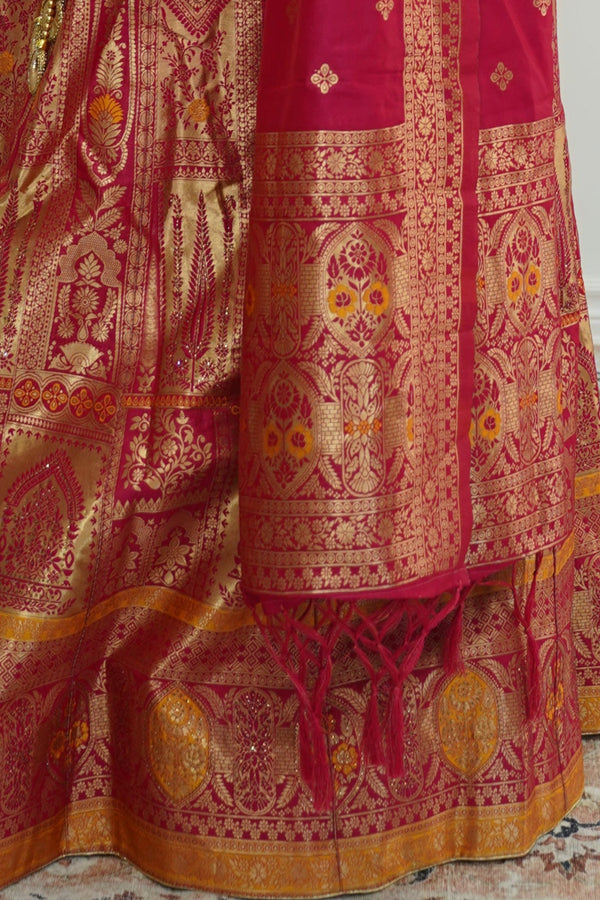 Pink and Yellow banarsi Lehenga