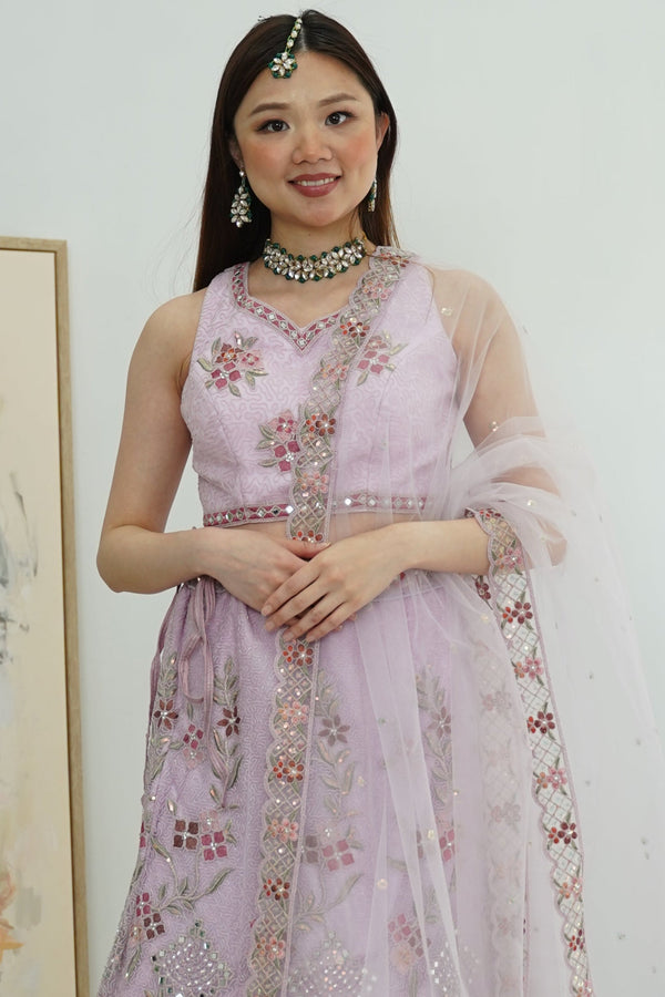 Lavender Mirrorwork Lehenga