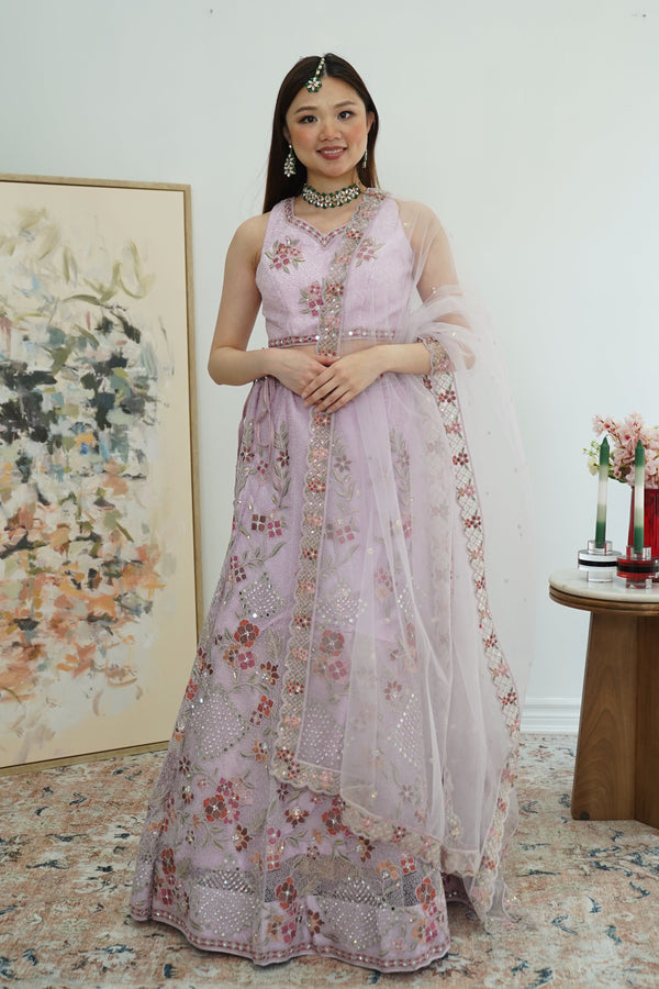Lavender Mirrorwork Lehenga