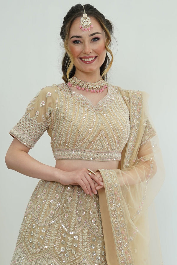 Champagne Radiance Mirrorwork Lehenga