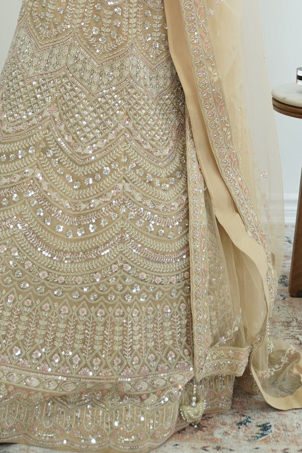 Champagne Radiance Mirrorwork Lehenga
