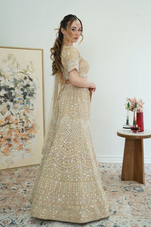 Champagne Radiance Mirrorwork Lehenga