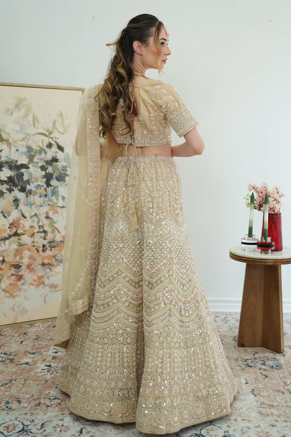 Champagne Radiance Mirrorwork Lehenga