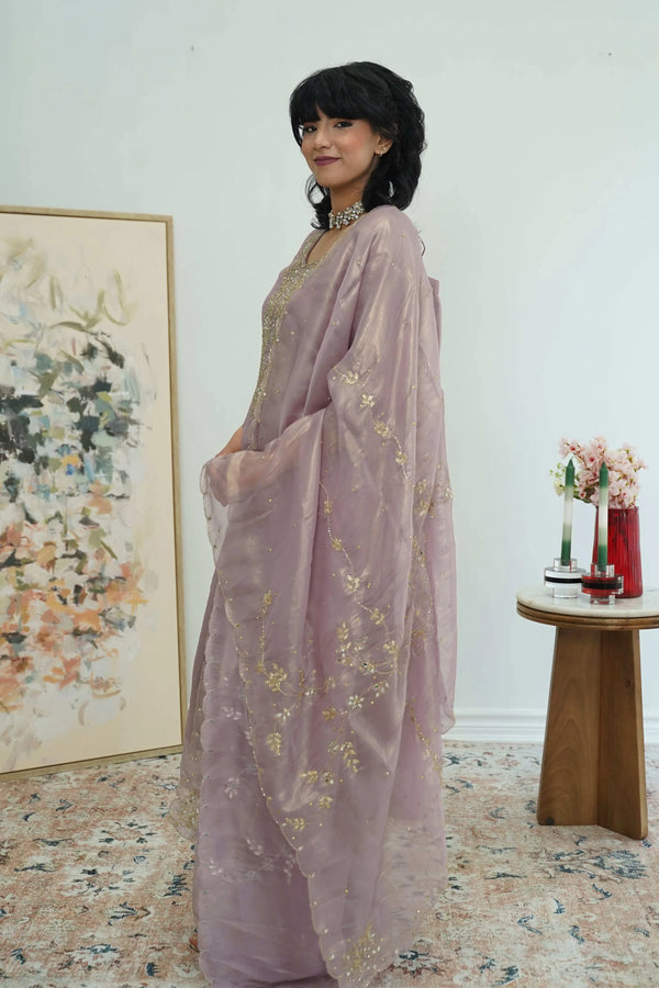 Dusty Rose Embroidered Organza Salwar Kameez (Outside Ontario) - myethnicrentals