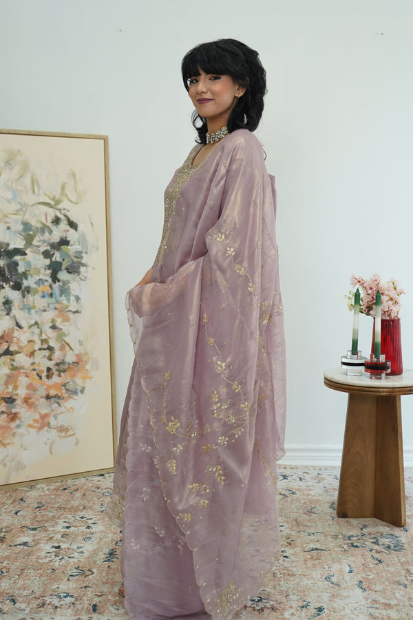 Dusty Rose Embroidered Organza Salwar Kameez