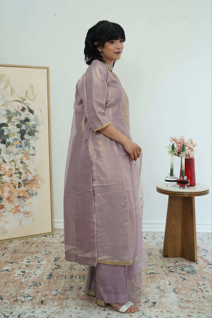 Dusty Rose Embroidered Organza Salwar Kameez (Outside Ontario) - myethnicrentals