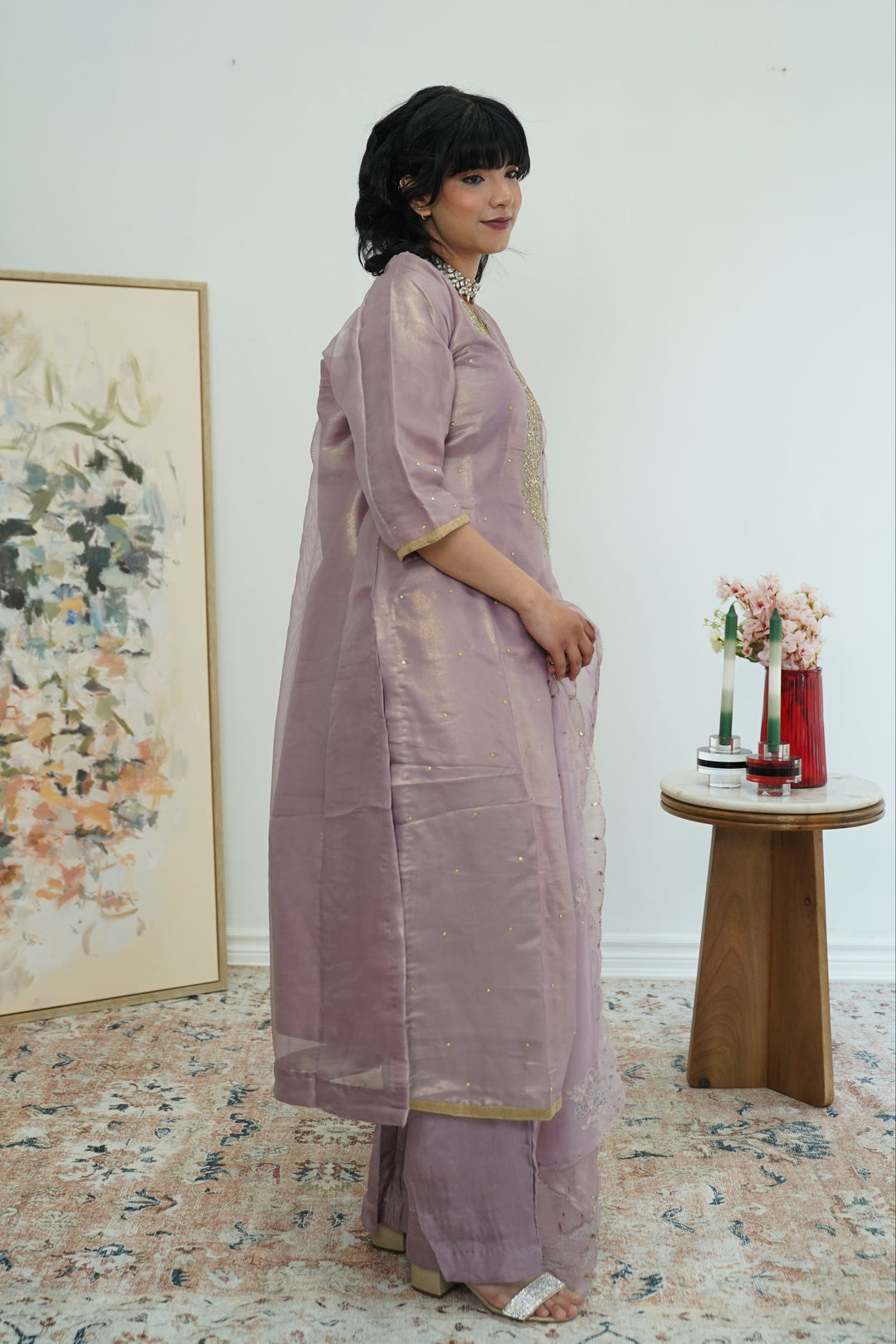 Dusty Rose Embroidered Organza Salwar Kameez