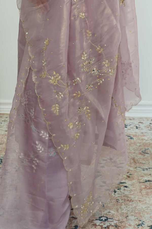 Dusty Rose Embroidered Organza Salwar Kameez