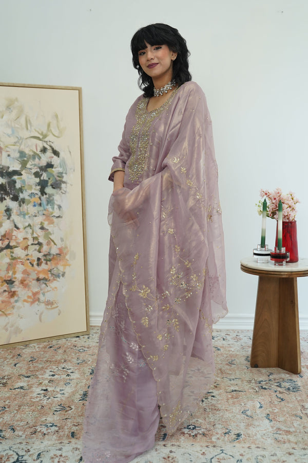 Dusty Rose Embroidered Organza Salwar Kameez