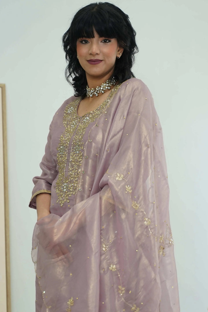 Dusty Rose Embroidered Organza Salwar Kameez (Outside Ontario) - myethnicrentals