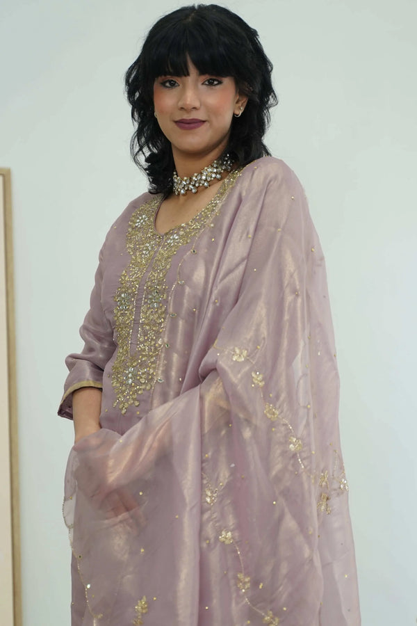 Dusty Rose Embroidered Organza Salwar Kameez (Outside Ontario) - myethnicrentals
