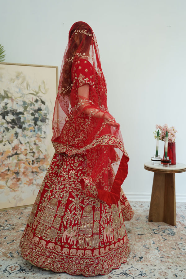 Regal Temple Motif Bridal Lehenga Set