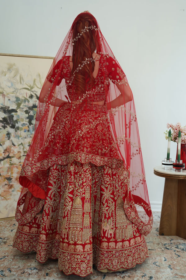 Regal Temple Motif Bridal Lehenga Set