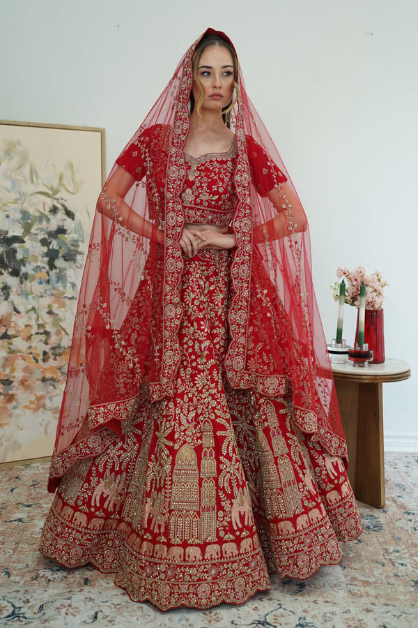 Regal Temple Motif Bridal Lehenga Set