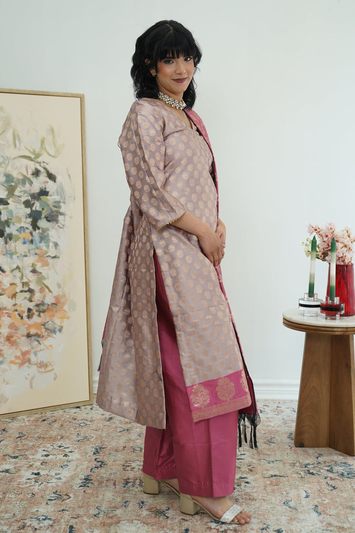 Rosy Mauve Banarasi Salwar Kameez Set