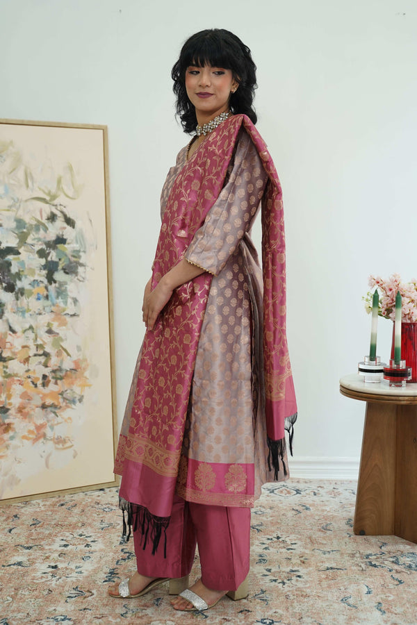 Rosy Mauve Banarasi Salwar Kameez Set (Outside Ontario) - myethnicrentals