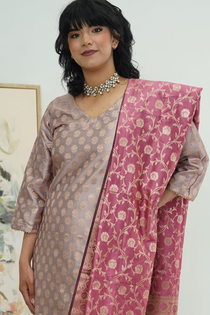 Rosy Mauve Banarasi Salwar Kameez Set