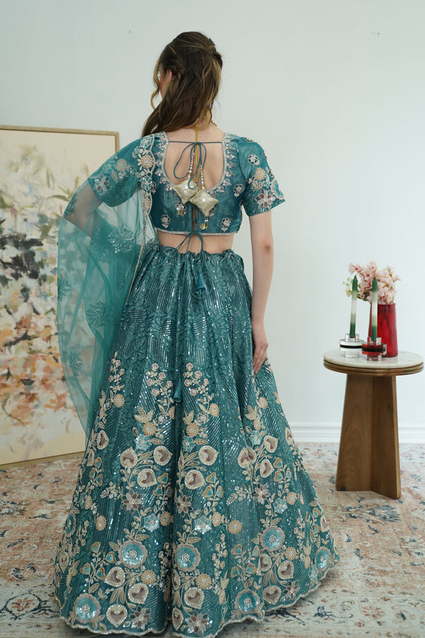 Celestial Blue Mirror Work Lehenga