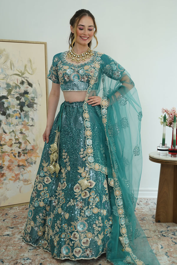 Celestial Blue Mirror Work Lehenga