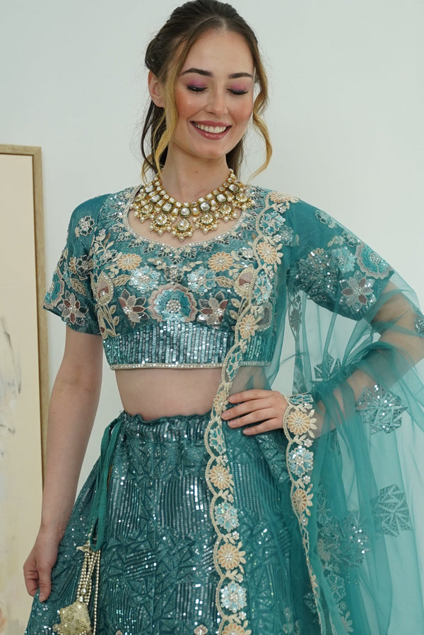 Celestial Blue Mirror Work Lehenga