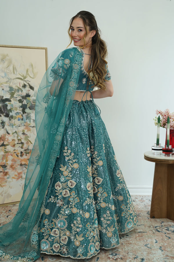 Celestial Blue Mirror Work Lehenga
