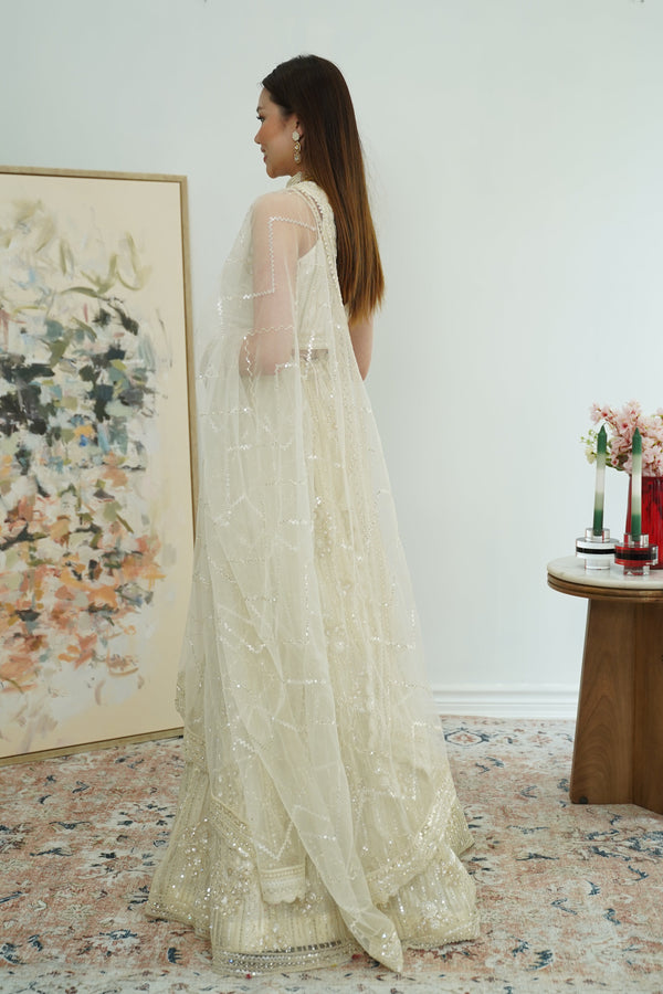 Champagne silver-gold lehenga