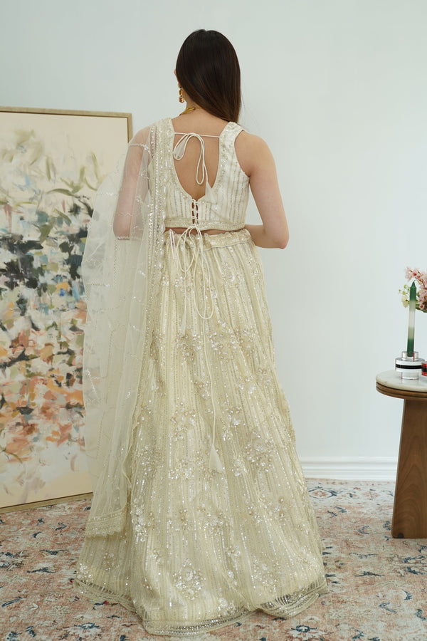 Champagne silver-gold lehenga