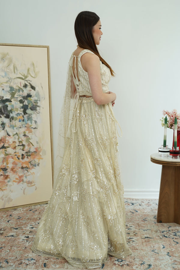 Champagne silver-gold lehenga