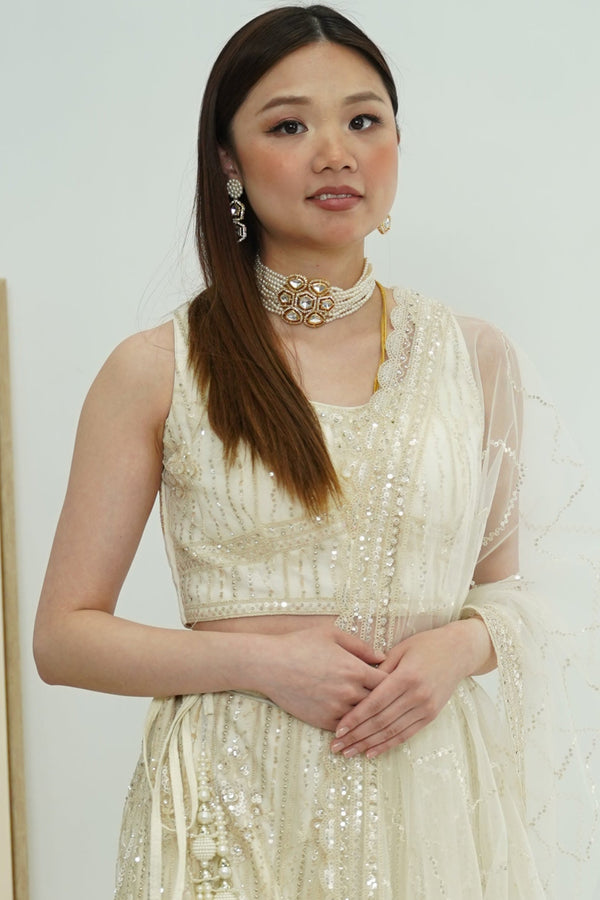 Champagne silver-gold lehenga