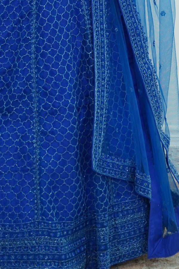 Electric Blue Mirror-Embroidered Lehenga Set