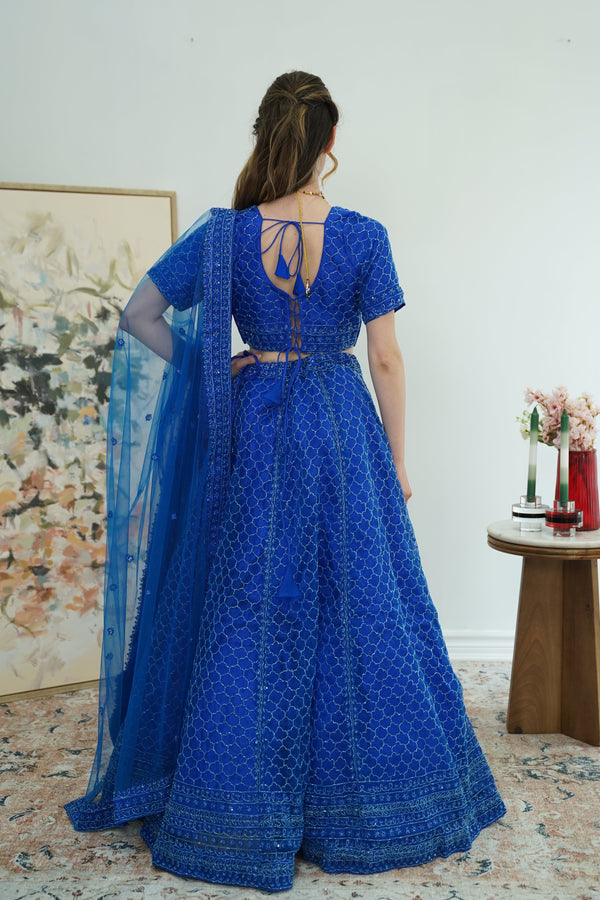 Electric Blue Mirror-Embroidered Lehenga Set