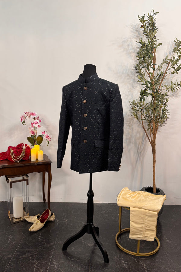 Dark Indo Western Set with Golden Work