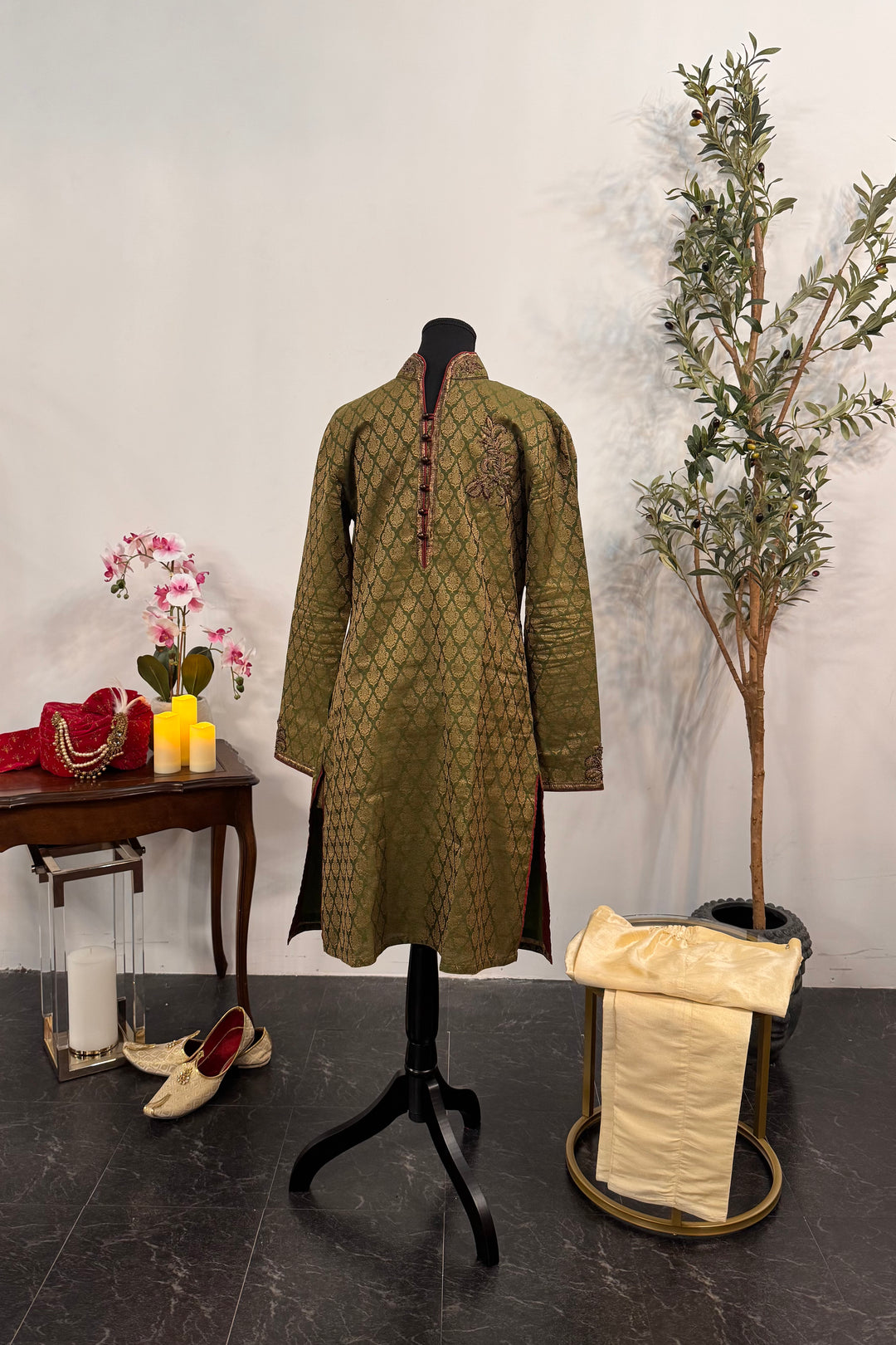 Green Brocade Kurta Pajama