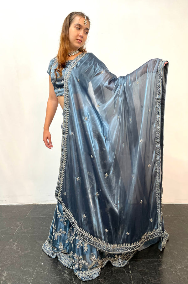 GLIMMERING Silver WORK LEHENGA