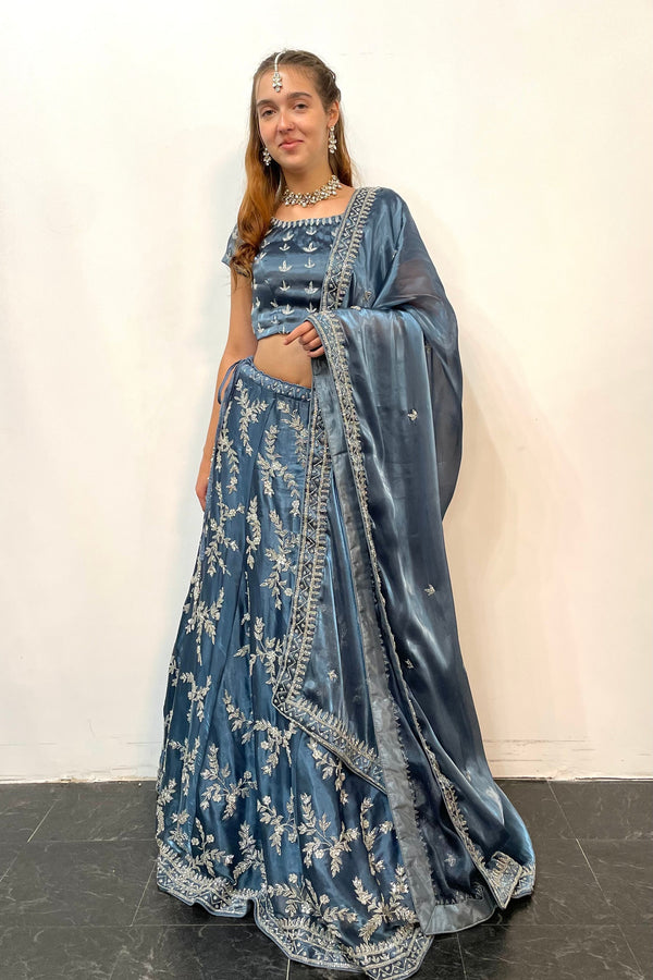 GLIMMERING Silver WORK LEHENGA