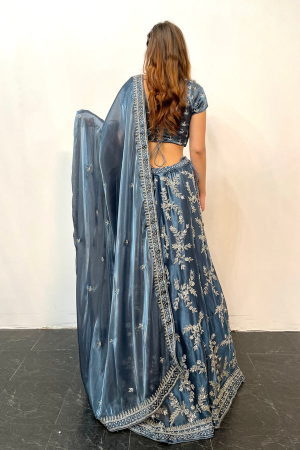 GLIMMERING Silver WORK LEHENGA