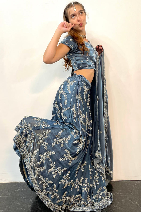 GLIMMERING Silver WORK LEHENGA