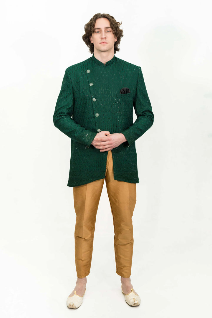 Deep Green Sequinned Indo-western Set (Size 46) (Outside Ontario) - myethnicrentals