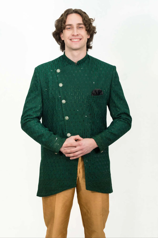 Deep Green Sequinned Indo-western Set (Size 46) (Outside Ontario) - myethnicrentals