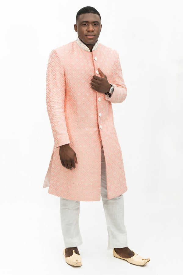 Pink Embroidery Sherwani