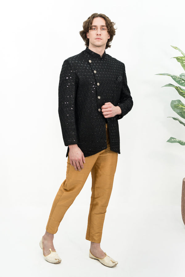 Black Sequinned Indo-Western Set (Size 36)