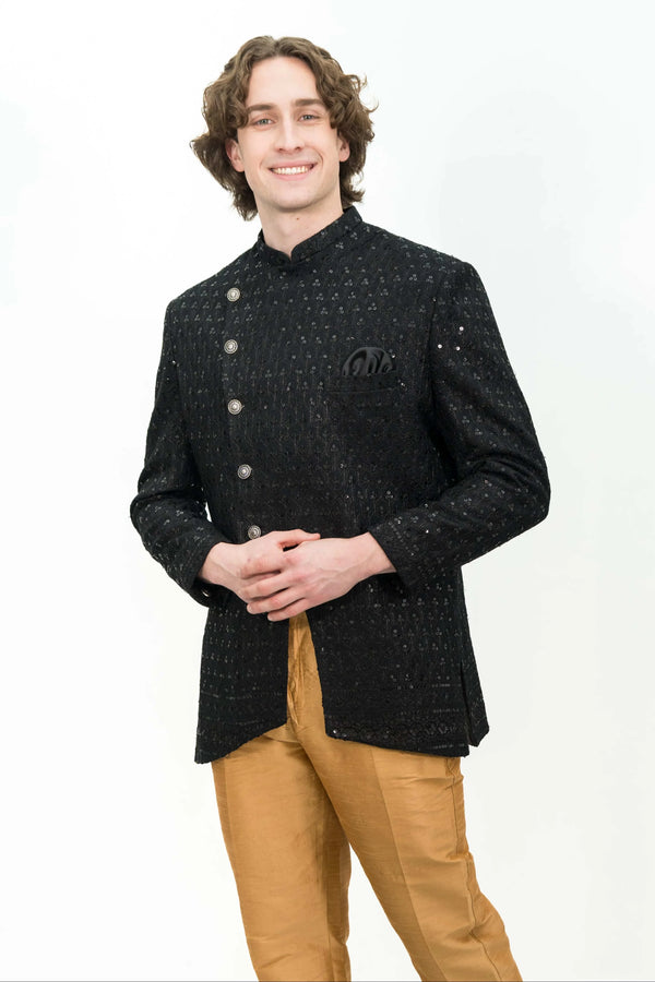 Black Sequined Indo-Western Set (Size 46) (Outside Ontario) - myethnicrentals