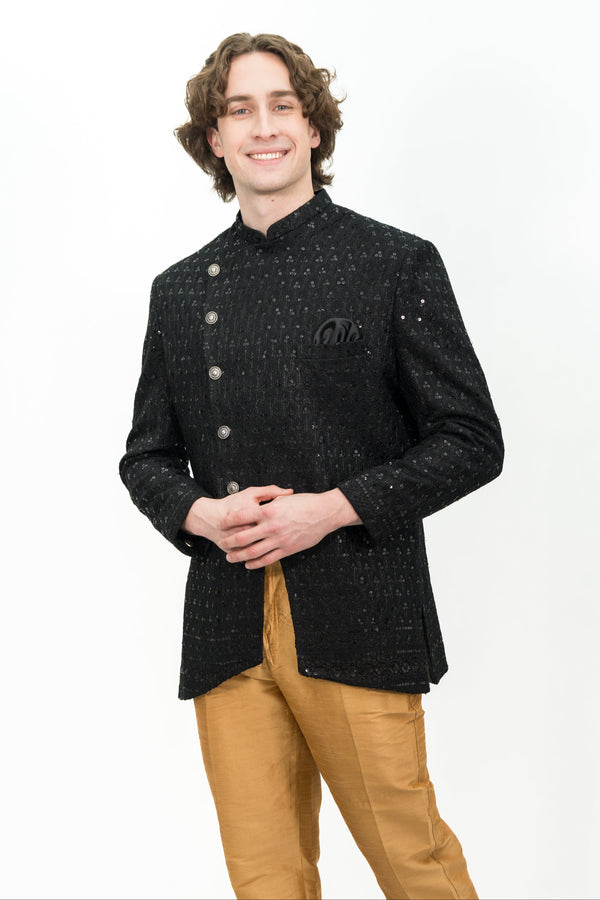 Black Sequinned Indo-Western Set (Size 36)