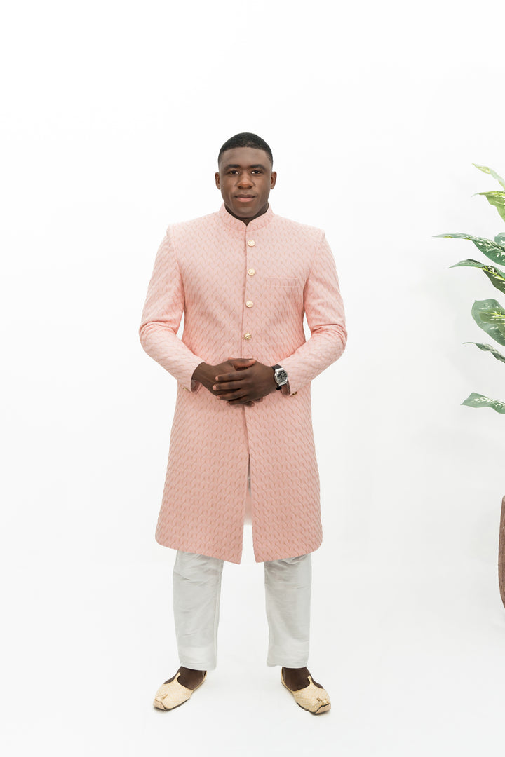 Pink Sherwani with Golden Embroidery