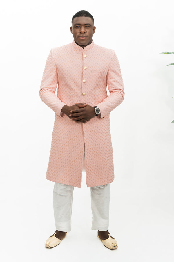 Pink Sherwani with Golden Embroidery