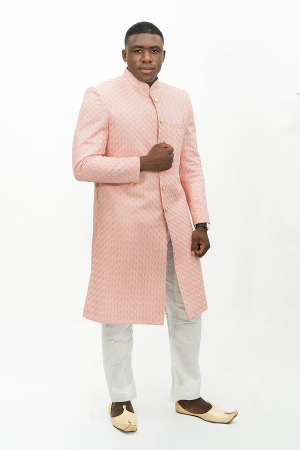 Pink Sherwani with Golden Embroidery