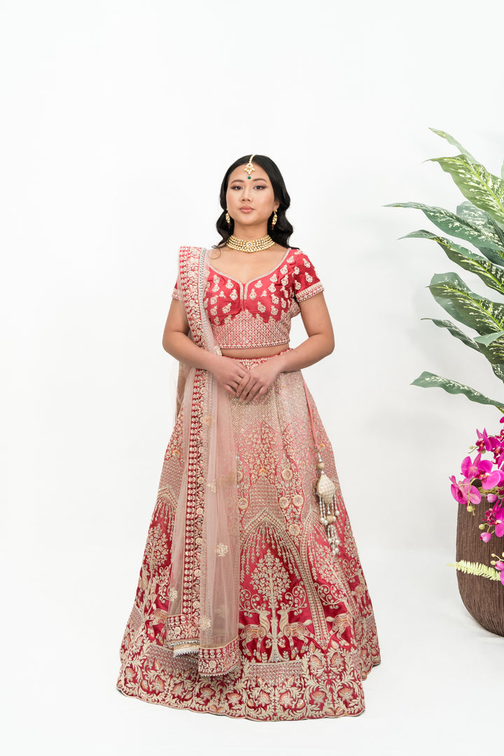 Berry Pink Floral Embroidered Lehenga